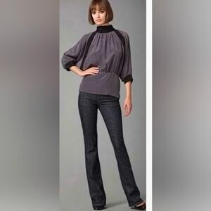 Black Halo • Silk Dolman Blouse Gray Black Halter Neck Backless Top Size 6